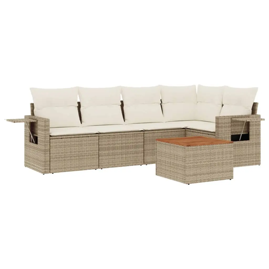 Set Divano da Giardino 6 pz con Cuscini Beige in Polyrattan