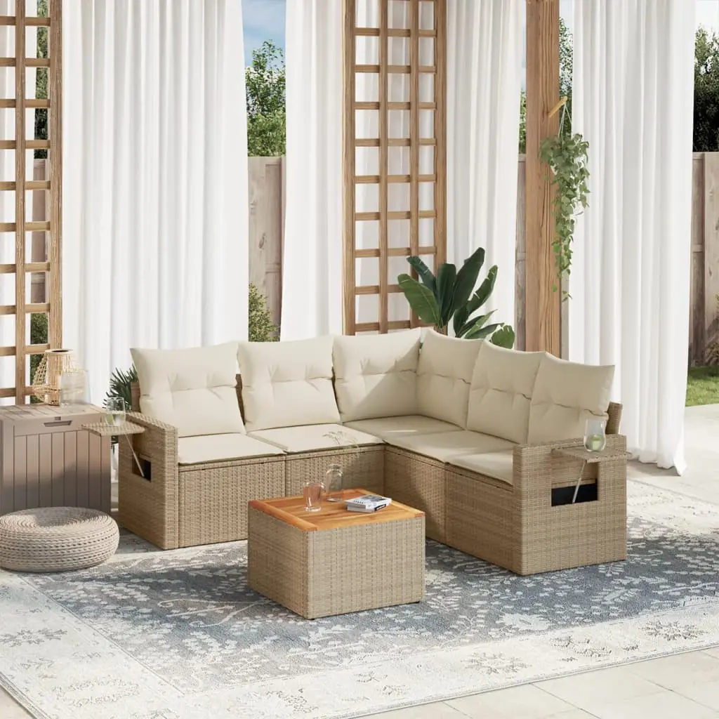 Set Divano da Giardino 6 pz con Cuscini Beige in Polyrattan