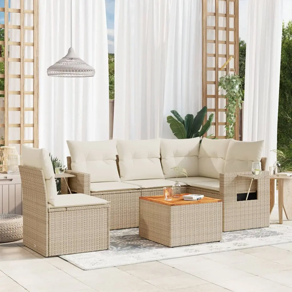 Set Divano da Giardino 6 pz con Cuscini Beige in Polyrattan