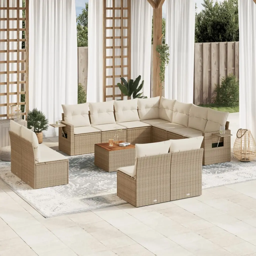 Set Divani da Giardino 12 pz con Cuscini Beige in Polyrattan