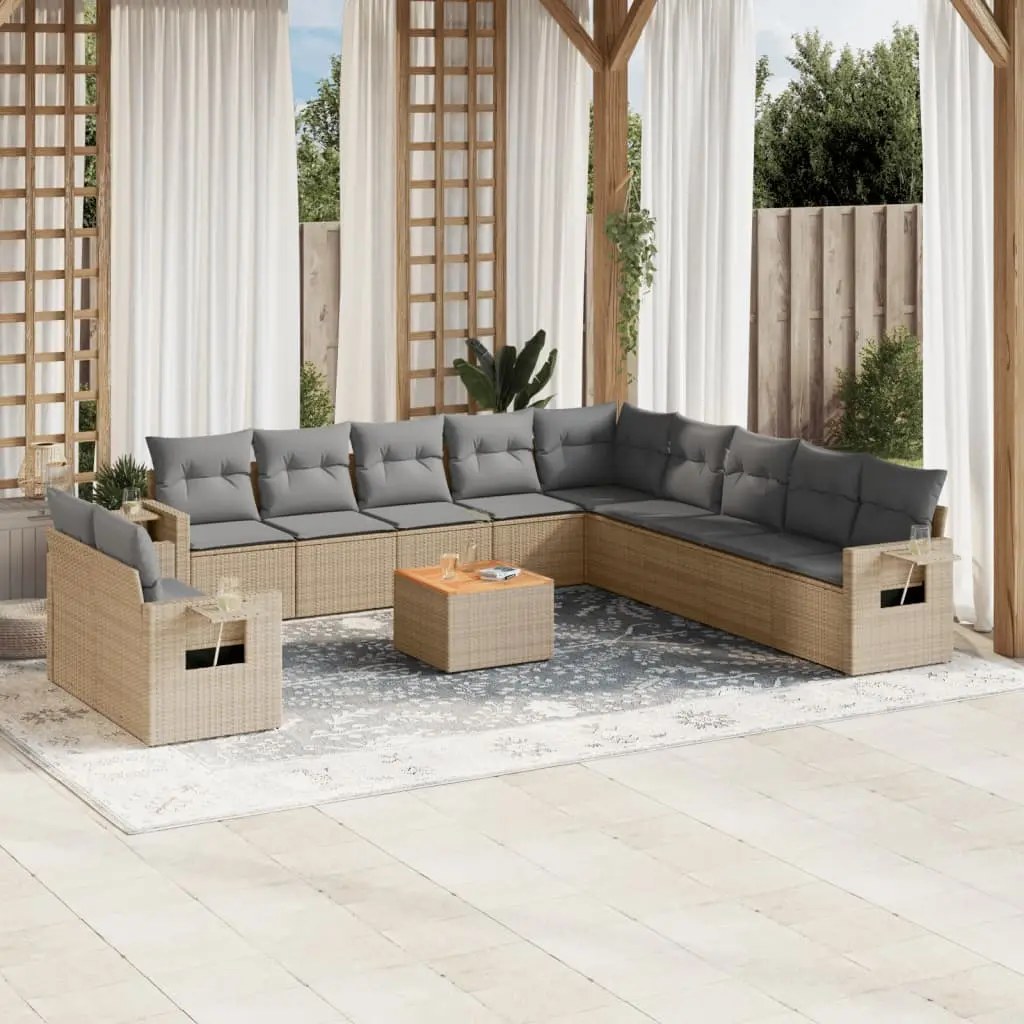 Set Divani da Giardino 12 pz con Cuscini Beige in Polyrattan