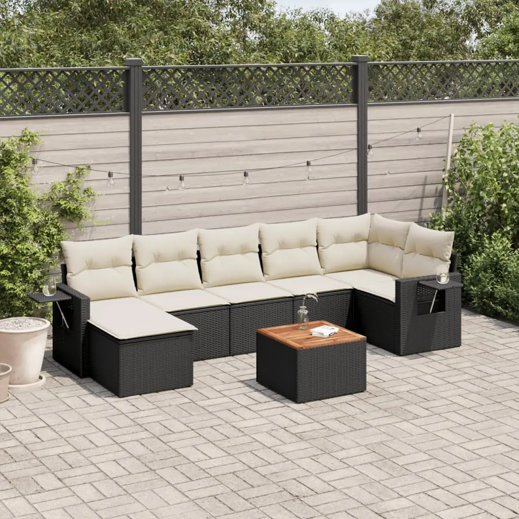 Set Divani da Giardino con Cuscini 8 pz Nero in Polyrattan