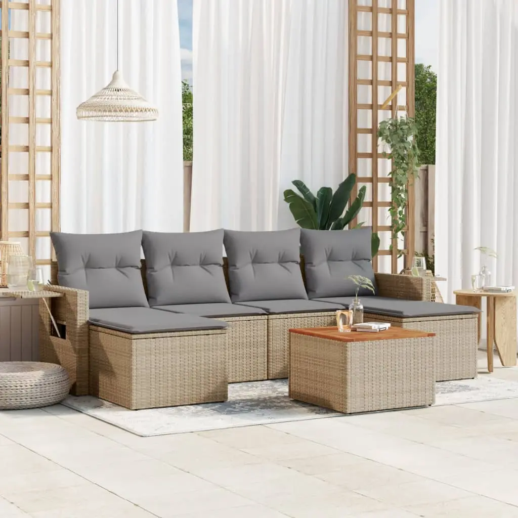 Set Divani da Giardino 7 pz con Cuscini Beige in Polyrattan