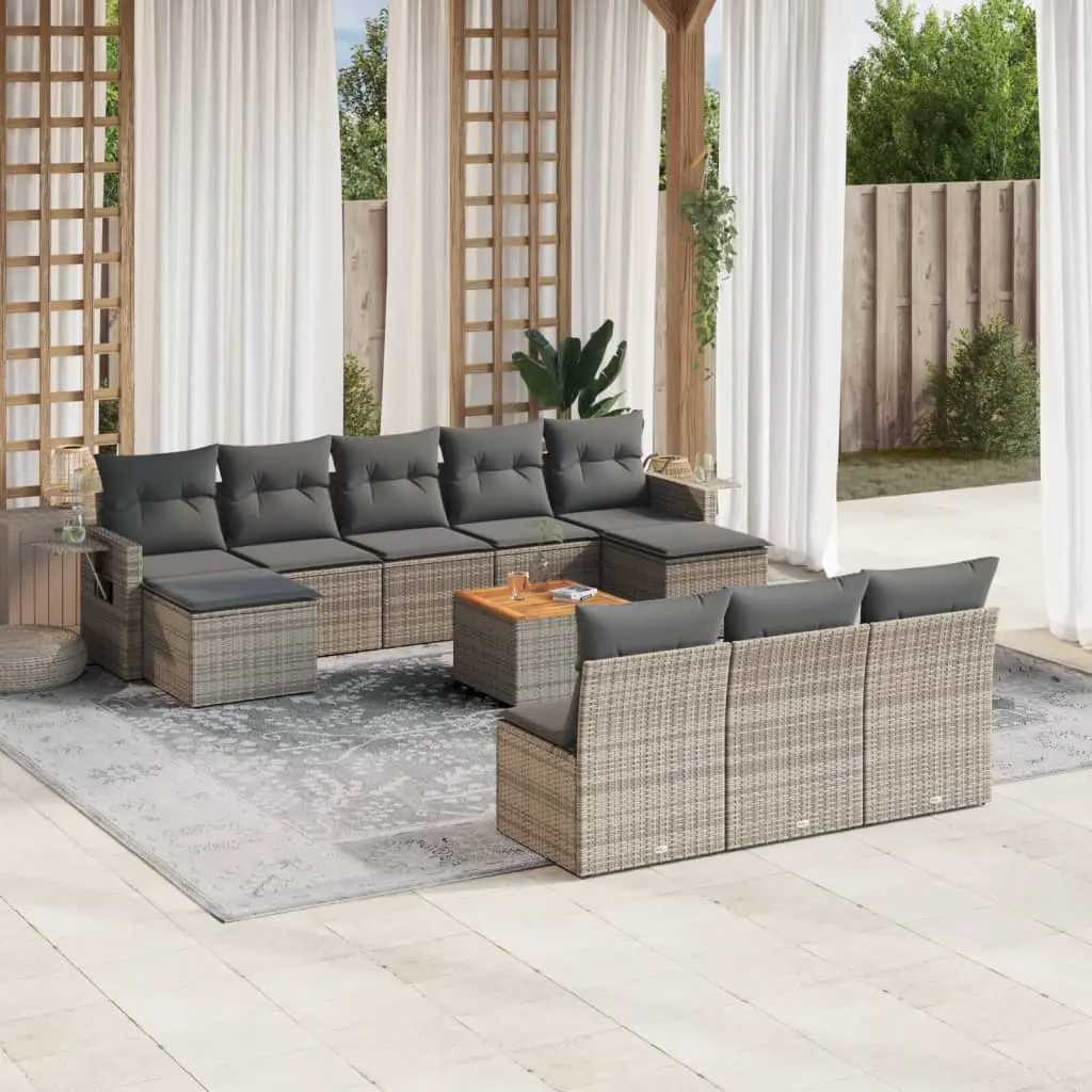 Set Divani da Giardino 11 pz con Cuscini in Polyrattan Grigio