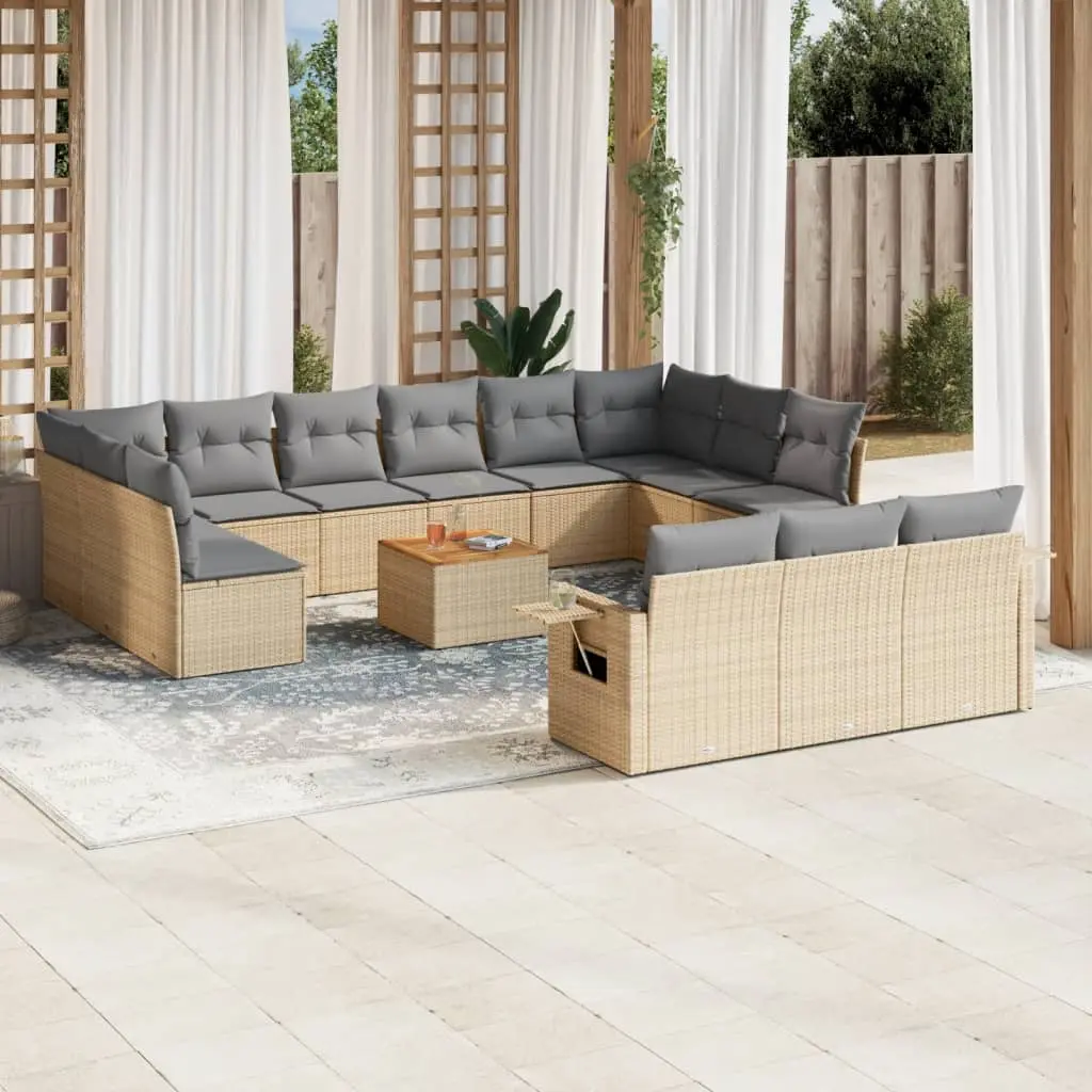 Set Divani da Giardino 14pz con Cuscini in Polyrattan Beige