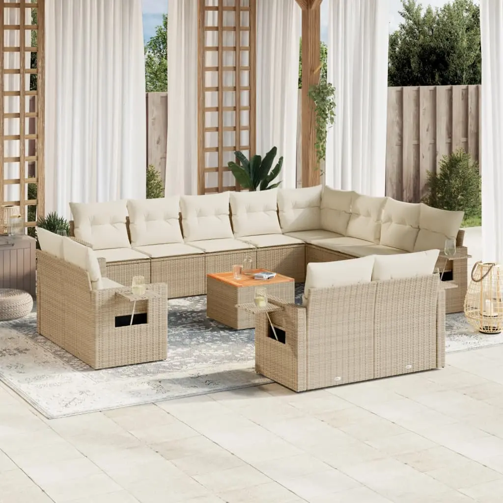 Set Divano da Giardino 13 pz con Cuscini Beige in Polyrattan