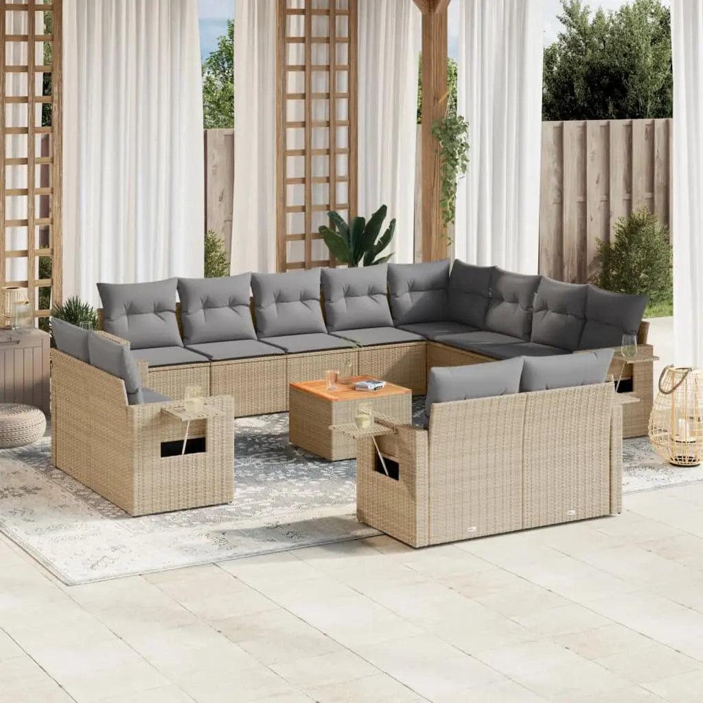 Set Divano da Giardino 13 pz con Cuscini Beige in Polyrattan