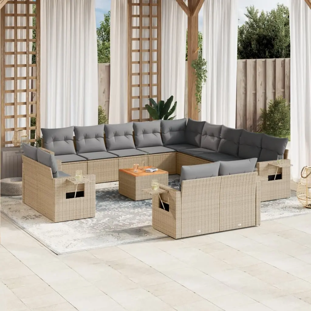 Set Divani da Giardino 14pz con Cuscini in Polyrattan Beige