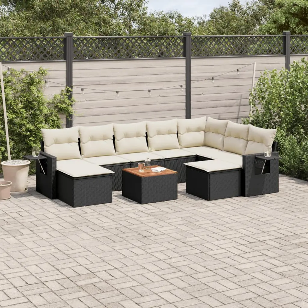 Set Divani da Giardino 10pz con Cuscini in Polyrattan Nero