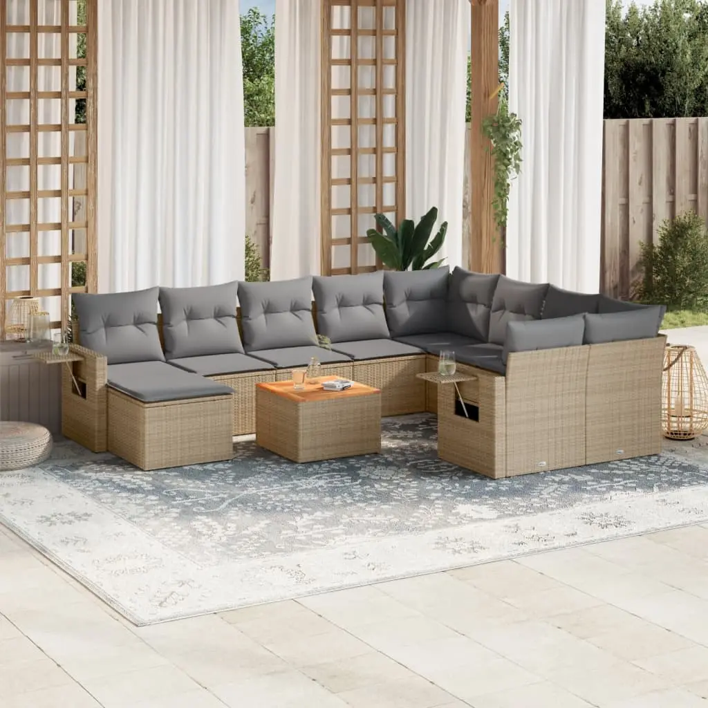 Set Divani da Giardino 11 pz con Cuscini Beige in Polyrattan