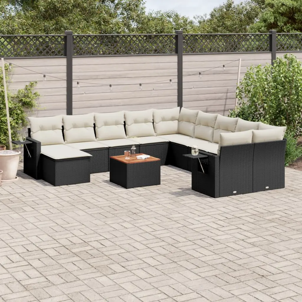 Set Divani da Giardino 12 pz con Cuscini Nero in Polyrattan