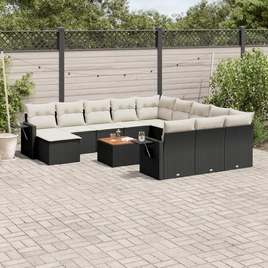 Set Divani da Giardino 13pz con Cuscini Nero in Polyrattan