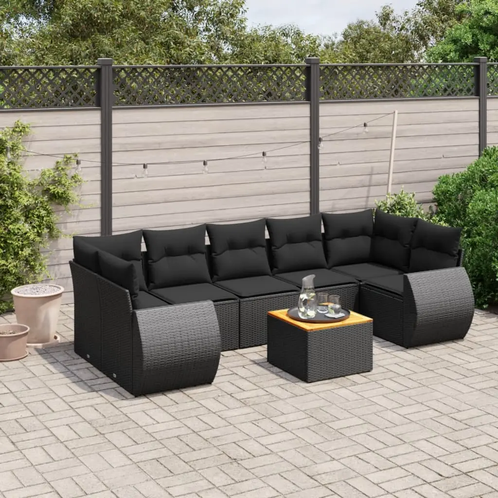 Set Divani da Giardino con Cuscini 8 pz Nero in Polyrattan