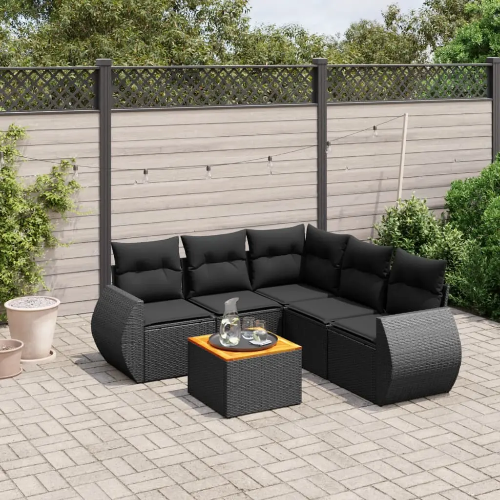 Set Divano da Giardino 6 pz con Cuscini Nero in Polyrattan