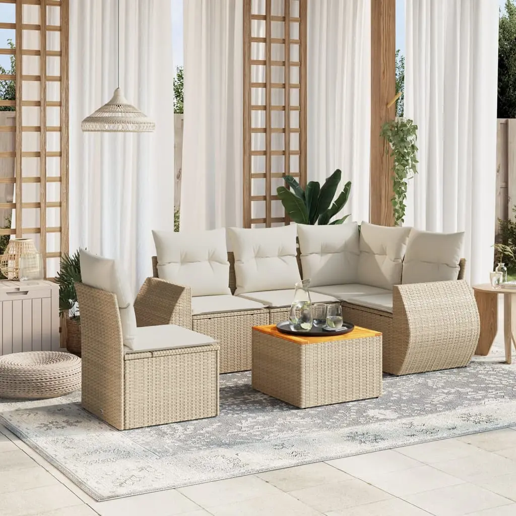 Set Divano da Giardino 6 pz con Cuscini Beige in Polyrattan