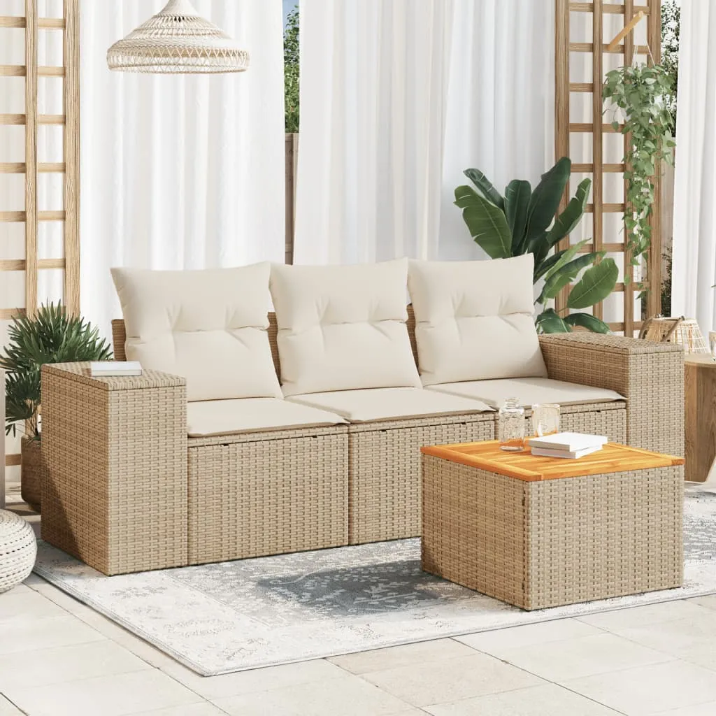 vidaXL Set Divano da Giardino 4 pz con Cuscini Beige in Polyrattan