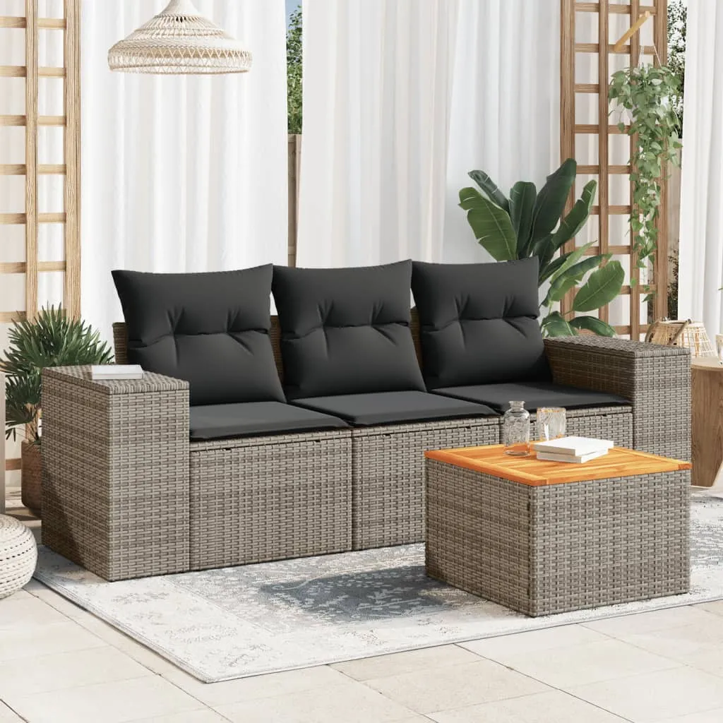 vidaXL Set Divani da Giardino 4 pz con Cuscini in Polyrattan Grigio