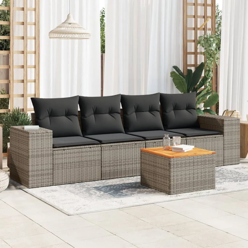 vidaXL Set Divano da Giardino 5 pz con Cuscini Grigio in Polyrattan