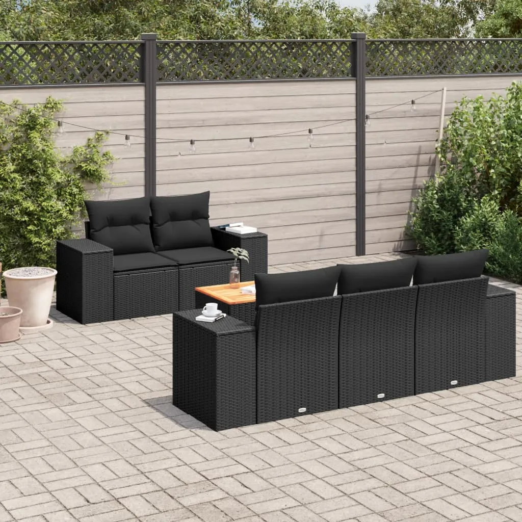 vidaXL Set Divano da Giardino 6 pz con Cuscini Nero in Polyrattan