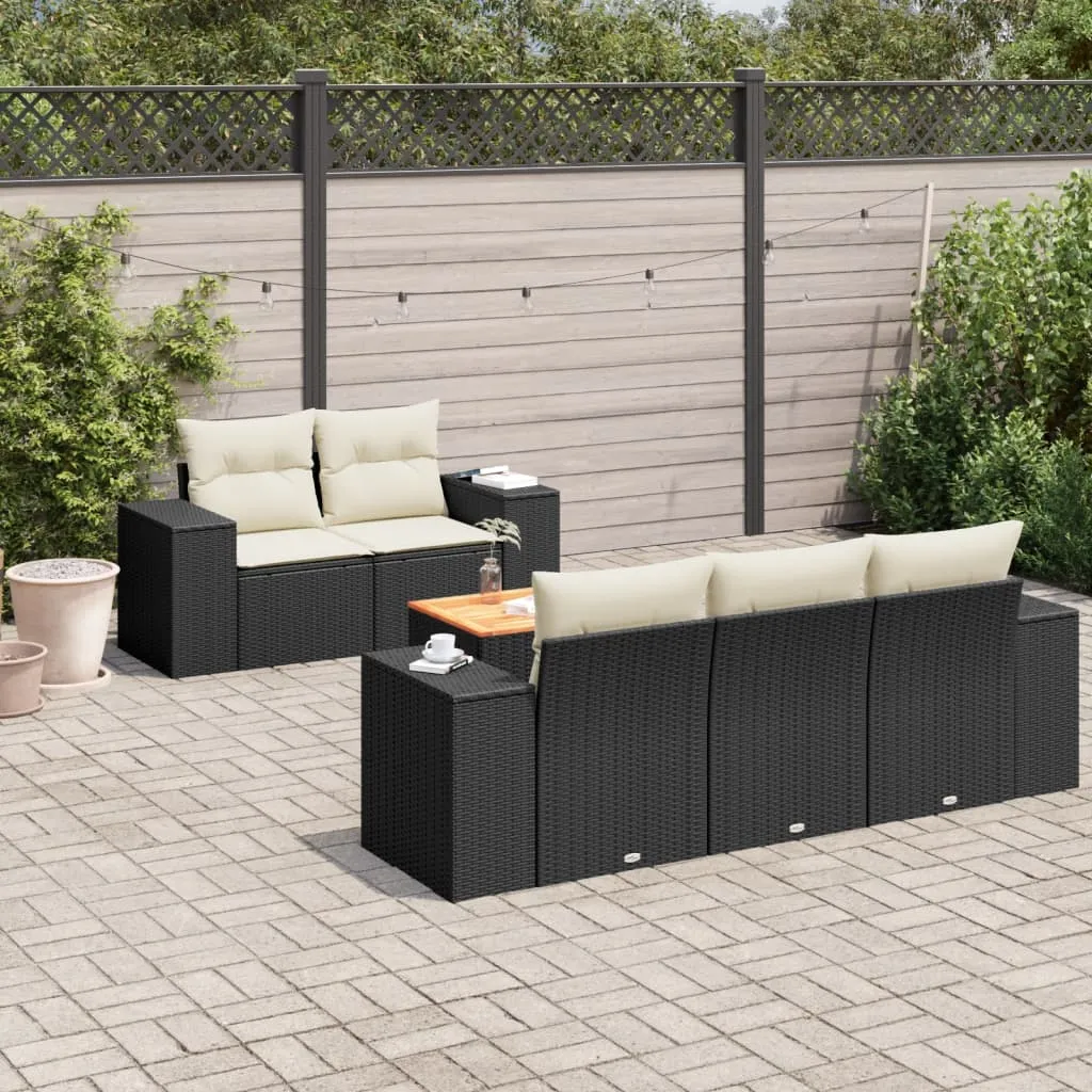 vidaXL Set Divano da Giardino 6 pz con Cuscini Nero in Polyrattan