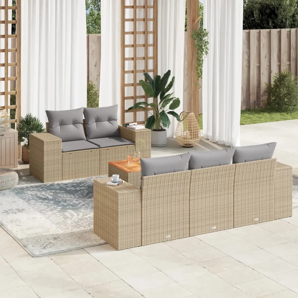 vidaXL Set Divano da Giardino 6 pz con Cuscini Beige in Polyrattan