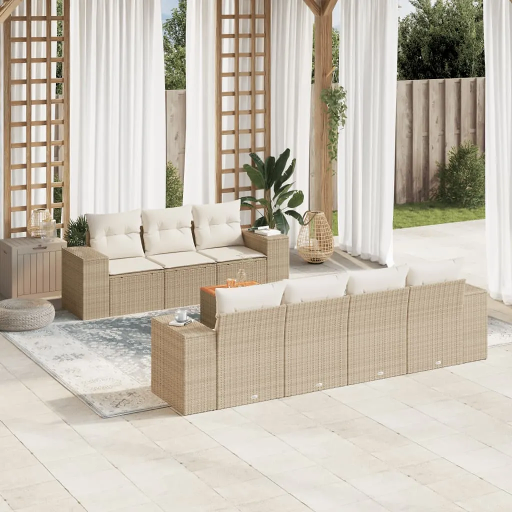 vidaXL Set Divano da Giardino 8 pz con Cuscini Beige in Polyrattan