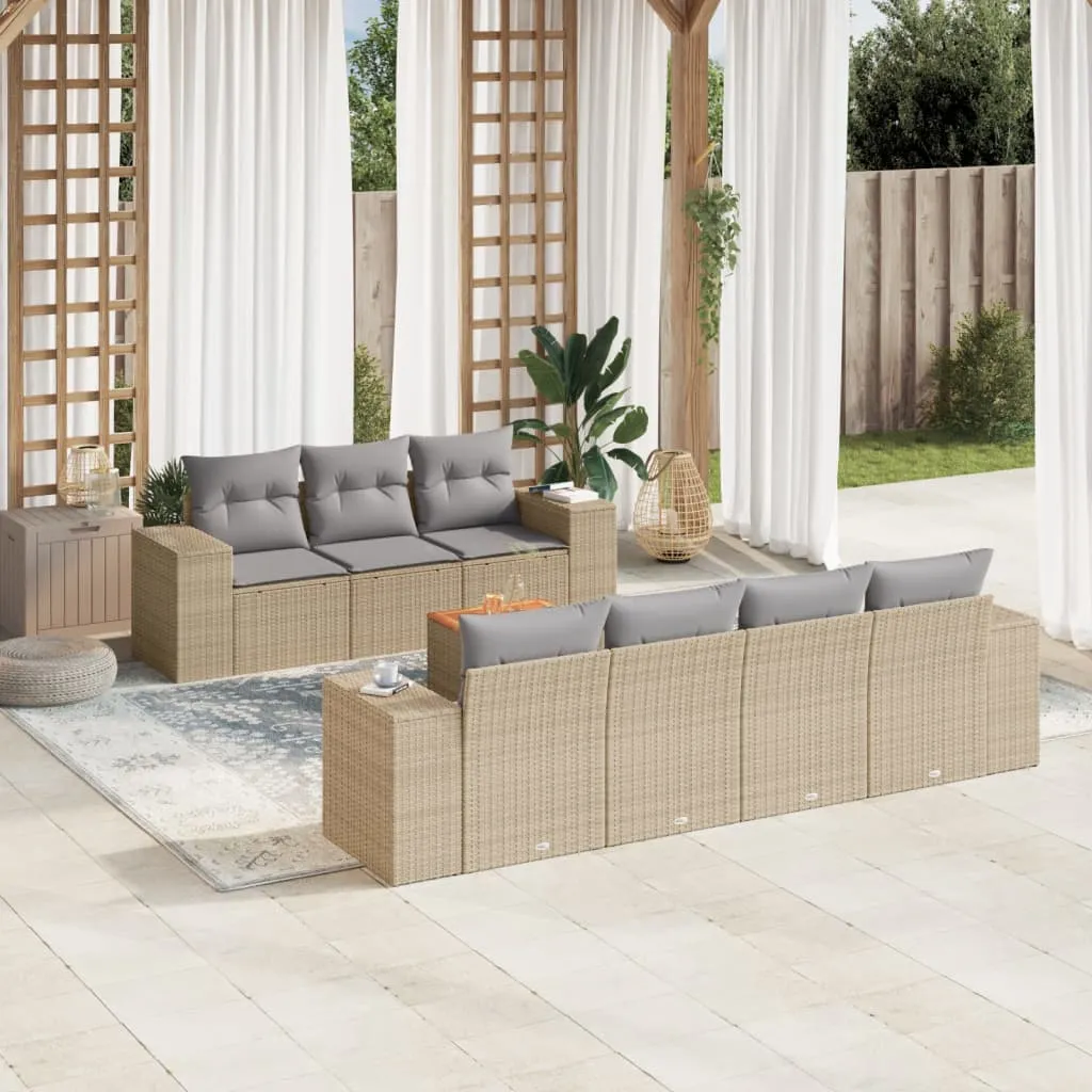 vidaXL Set Divano da Giardino 8 pz con Cuscini Beige in Polyrattan