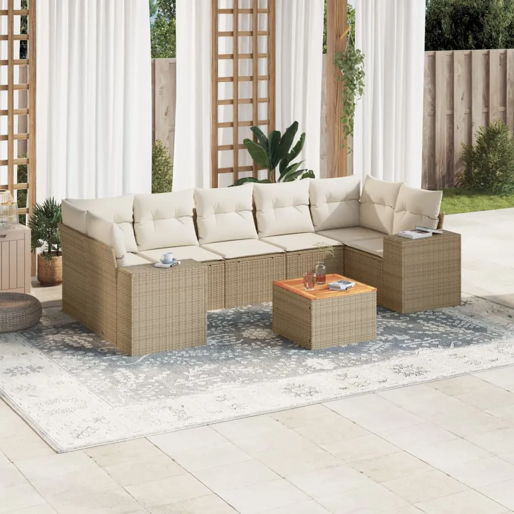 vidaXL Set Divano da Giardino 8 pz con Cuscini Beige in Polyrattan