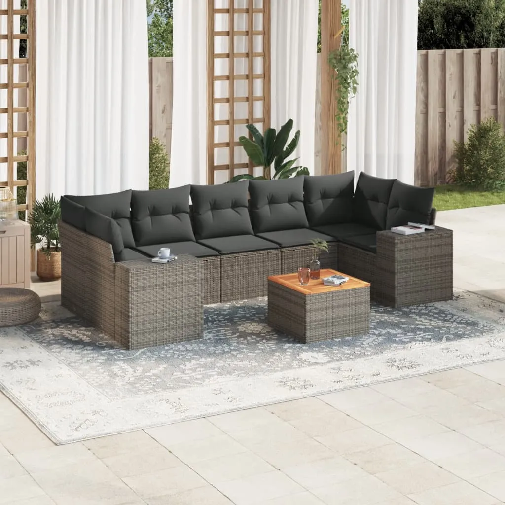 vidaXL Set Divano da Giardino 8 pz con Cuscini Grigio in Polyrattan