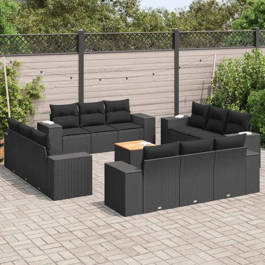 vidaXL Set Divani da Giardino 13pz con Cuscini Nero in Polyrattan