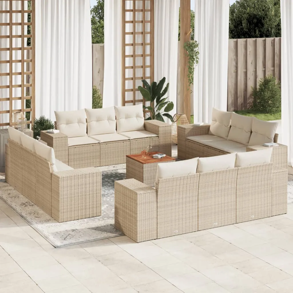 vidaXL Set Divano da Giardino 13 pz con Cuscini Beige in Polyrattan