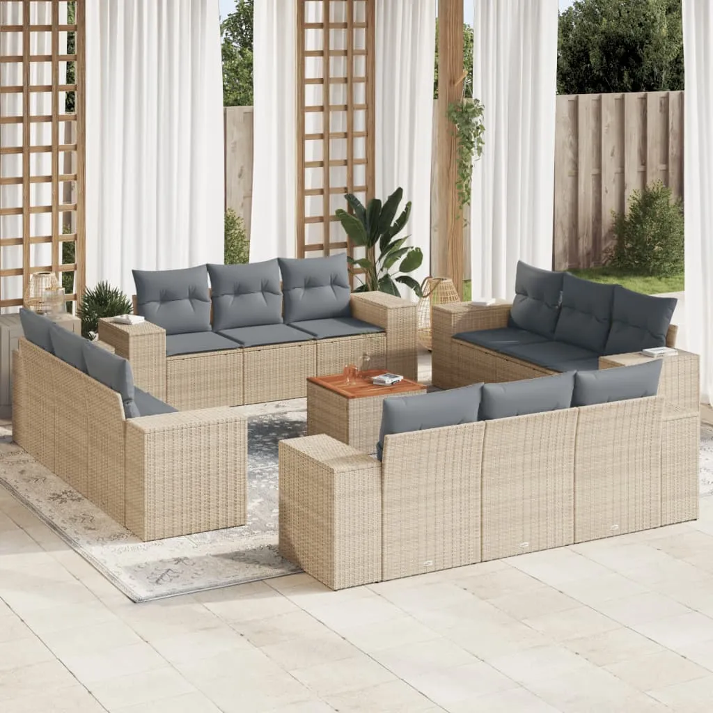 vidaXL Set Divano da Giardino 13 pz con Cuscini Beige in Polyrattan