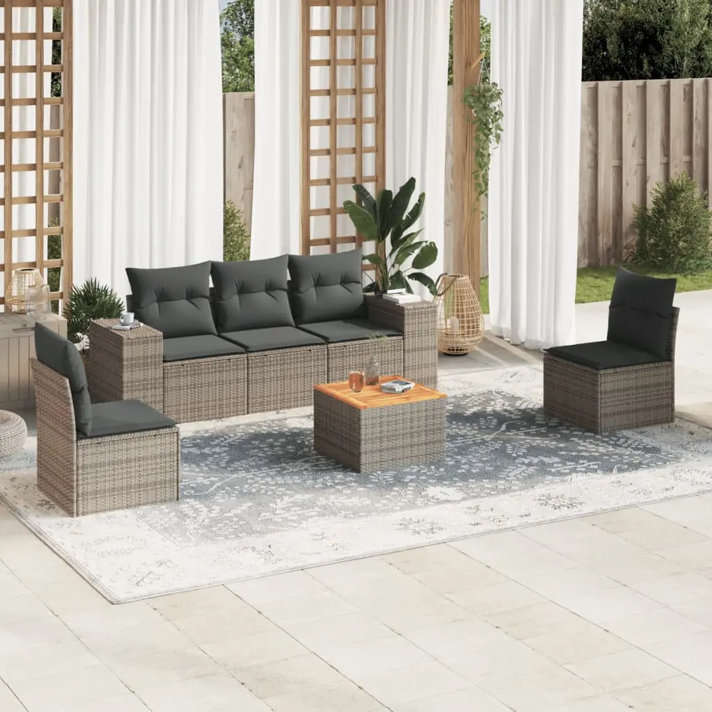 Set Divano da Giardino 6 pz con Cuscini Grigio in Polyrattan