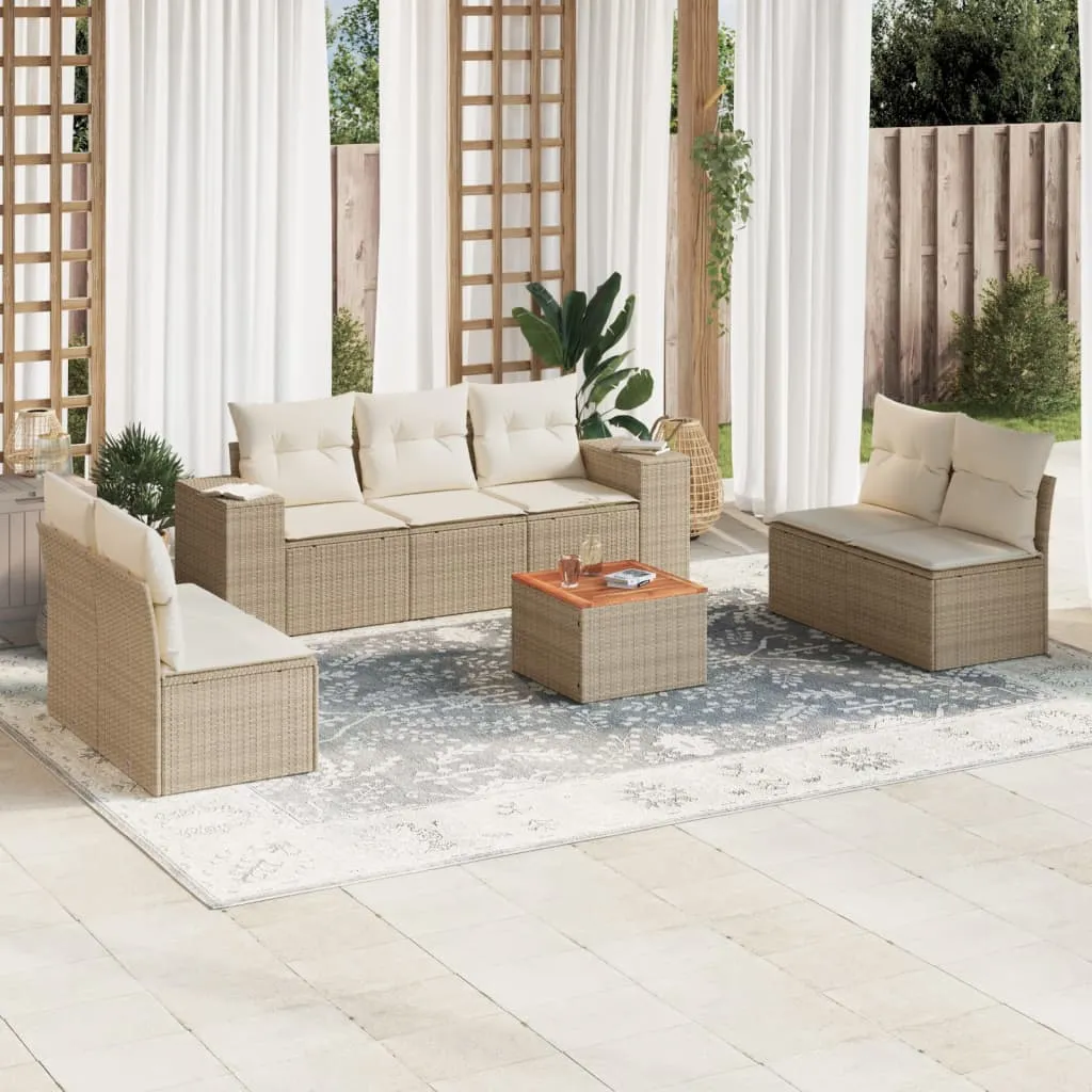 vidaXL Set Divano da Giardino 8 pz con Cuscini Beige in Polyrattan