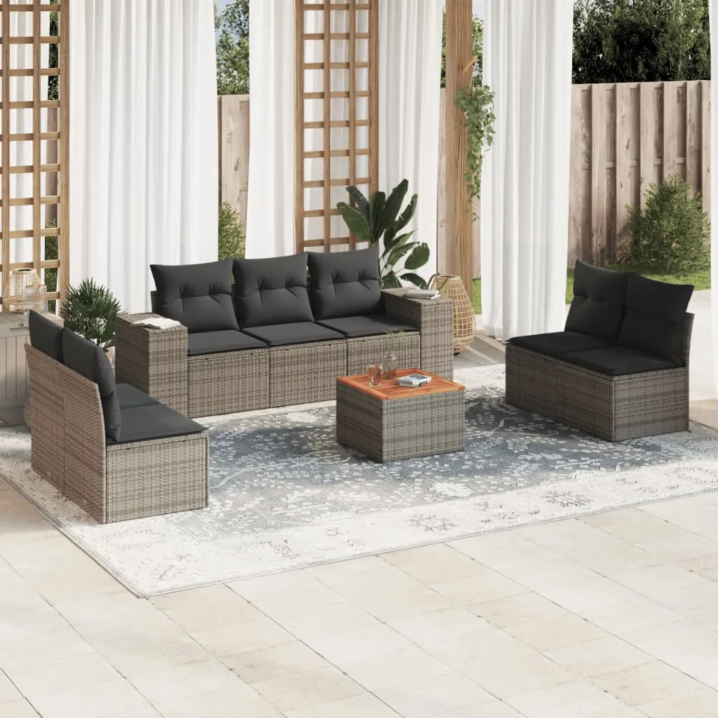 vidaXL Set Divano da Giardino 8 pz con Cuscini Grigio in Polyrattan