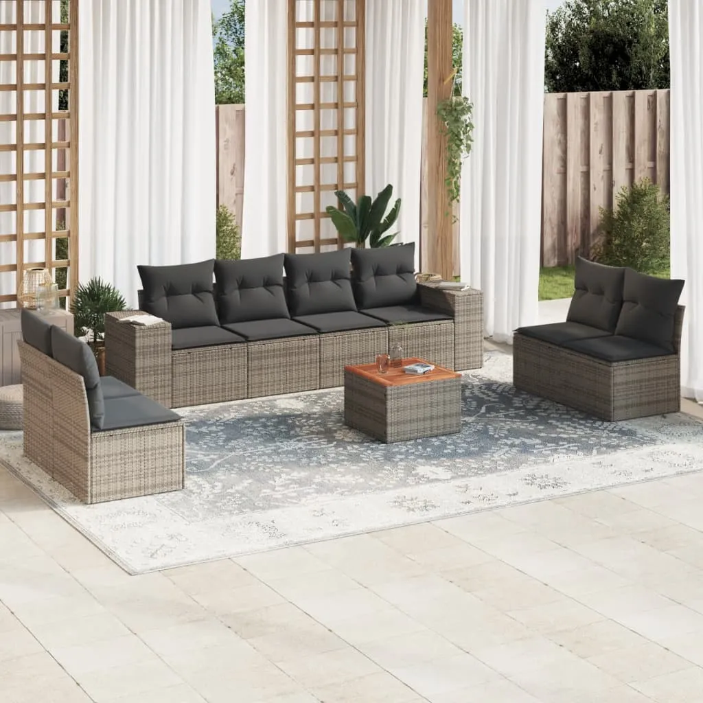 vidaXL Set Divano da Giardino 9 pz con Cuscini Grigio in Polyrattan