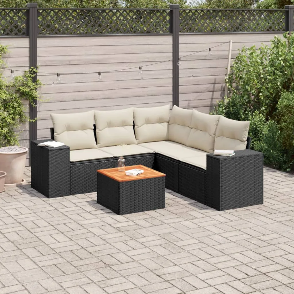 vidaXL Set Divano da Giardino 6 pz con Cuscini Nero in Polyrattan