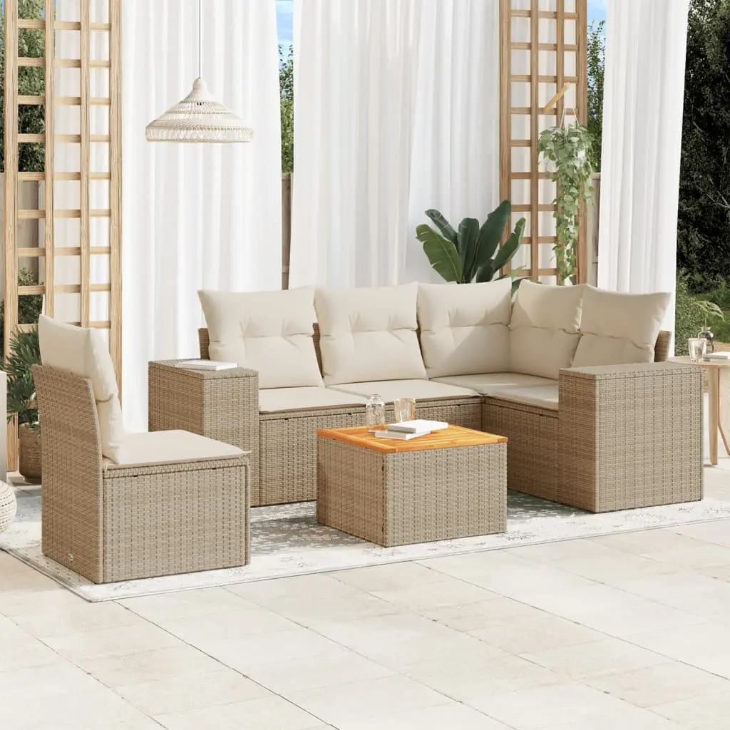 Set Divano da Giardino 6 pz con Cuscini Beige in Polyrattan