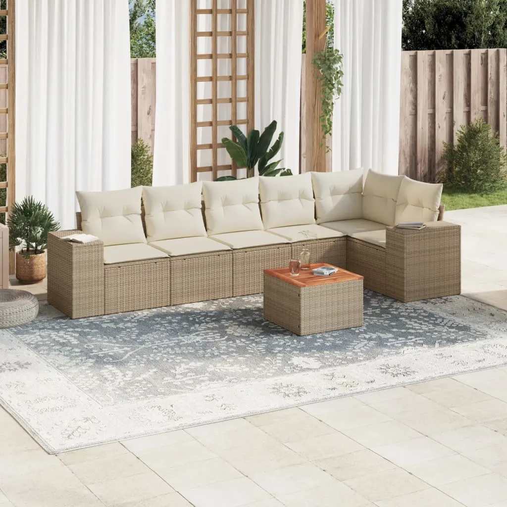 vidaXL Set Divani da Giardino 7 pz con Cuscini Beige in Polyrattan