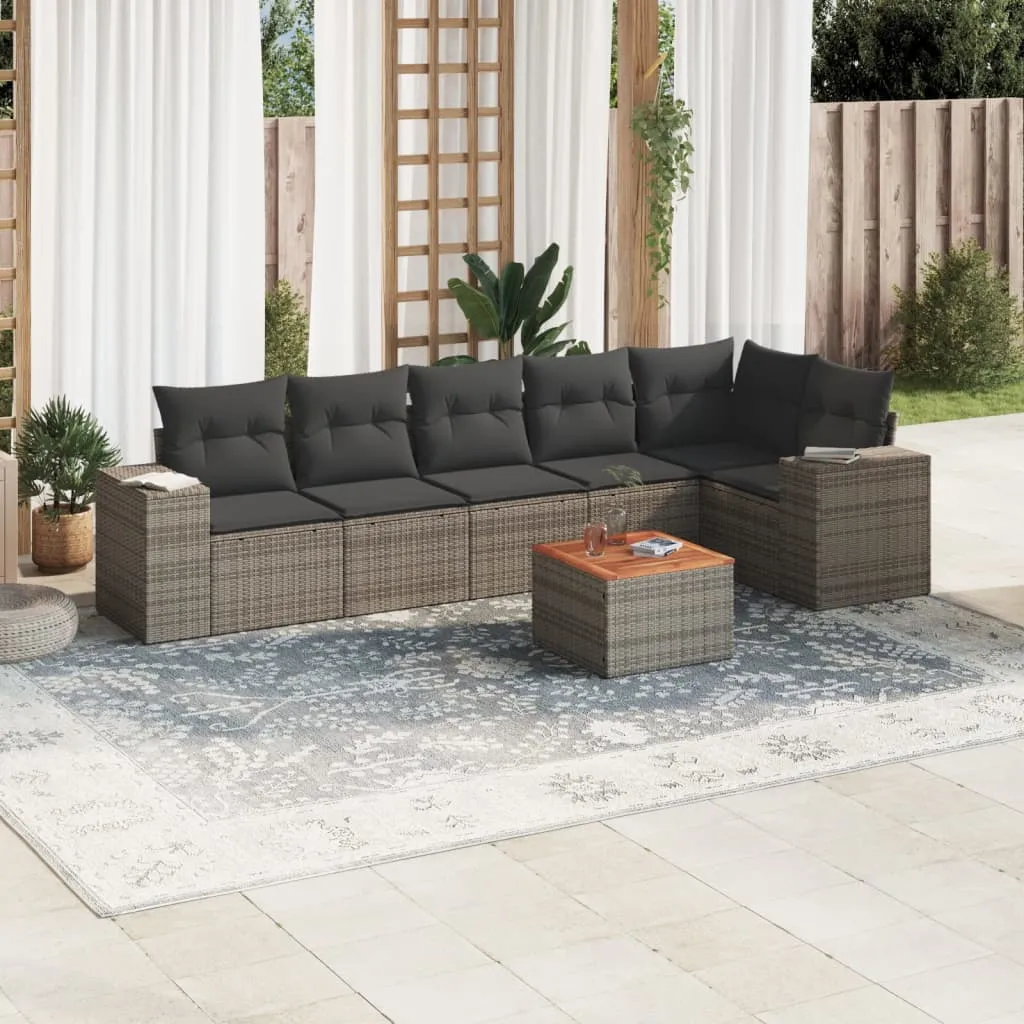 vidaXL Set Divani da Giardino 7 pz con Cuscini Grigio in Polyrattan