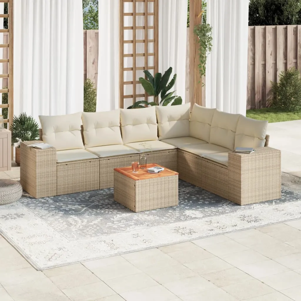 vidaXL Set Divani da Giardino 7 pz con Cuscini Beige in Polyrattan