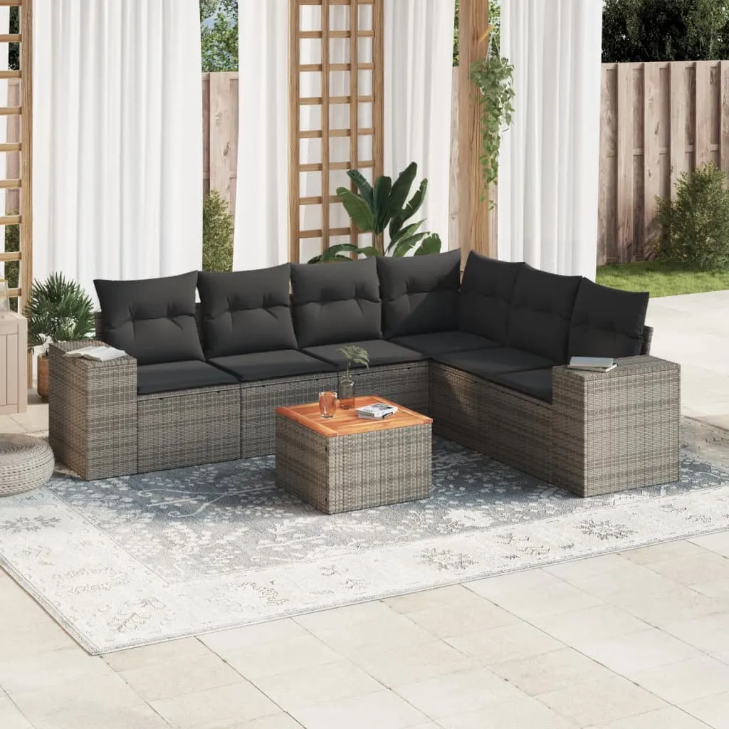 vidaXL Set Divani da Giardino 7 pz con Cuscini Grigio in Polyrattan