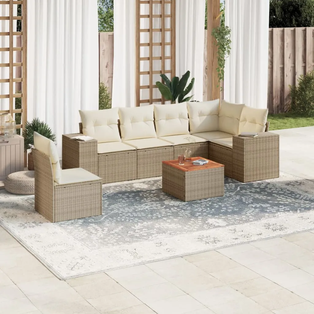 vidaXL Set Divani da Giardino 7 pz con Cuscini Beige in Polyrattan