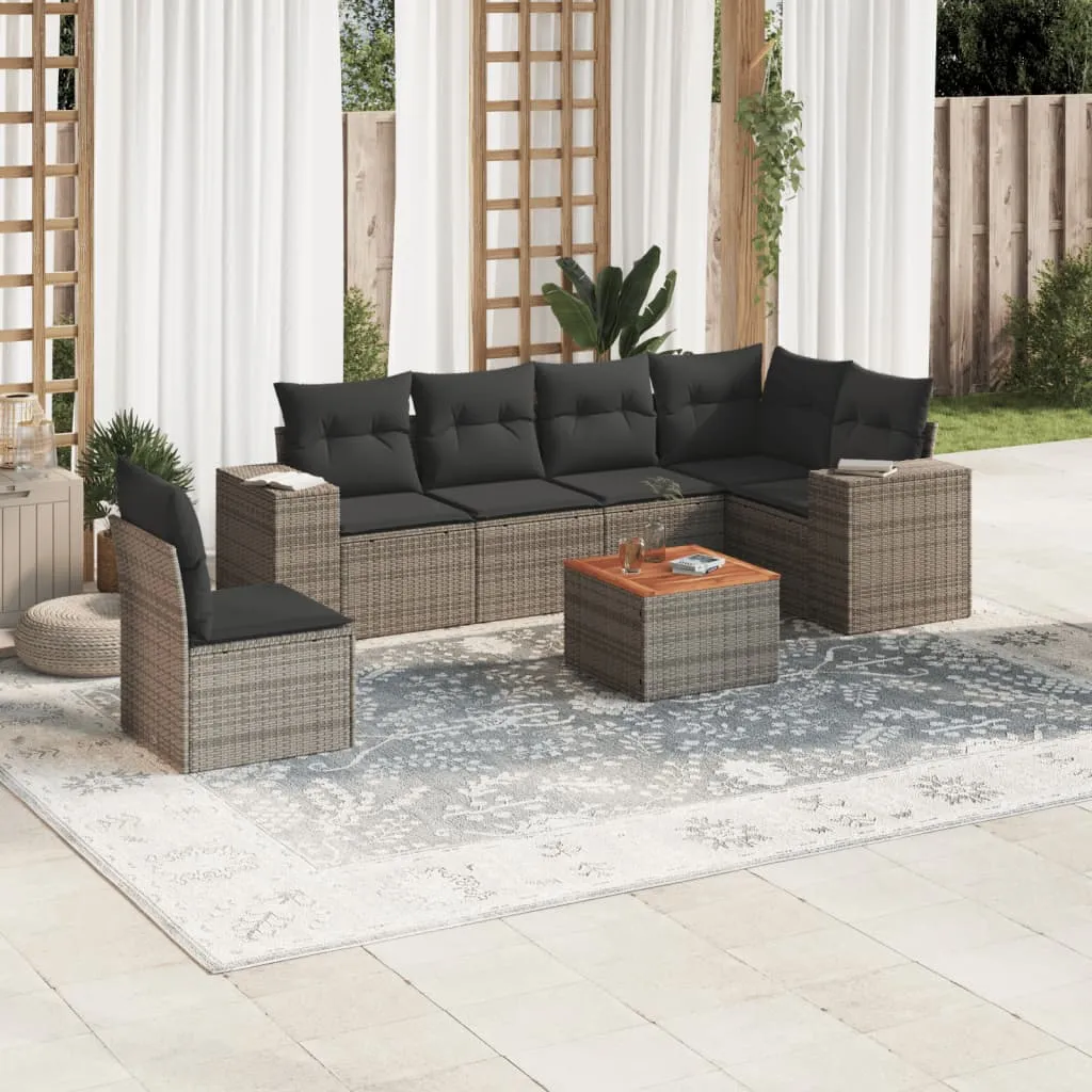 vidaXL Set Divani da Giardino 7 pz con Cuscini Grigio in Polyrattan