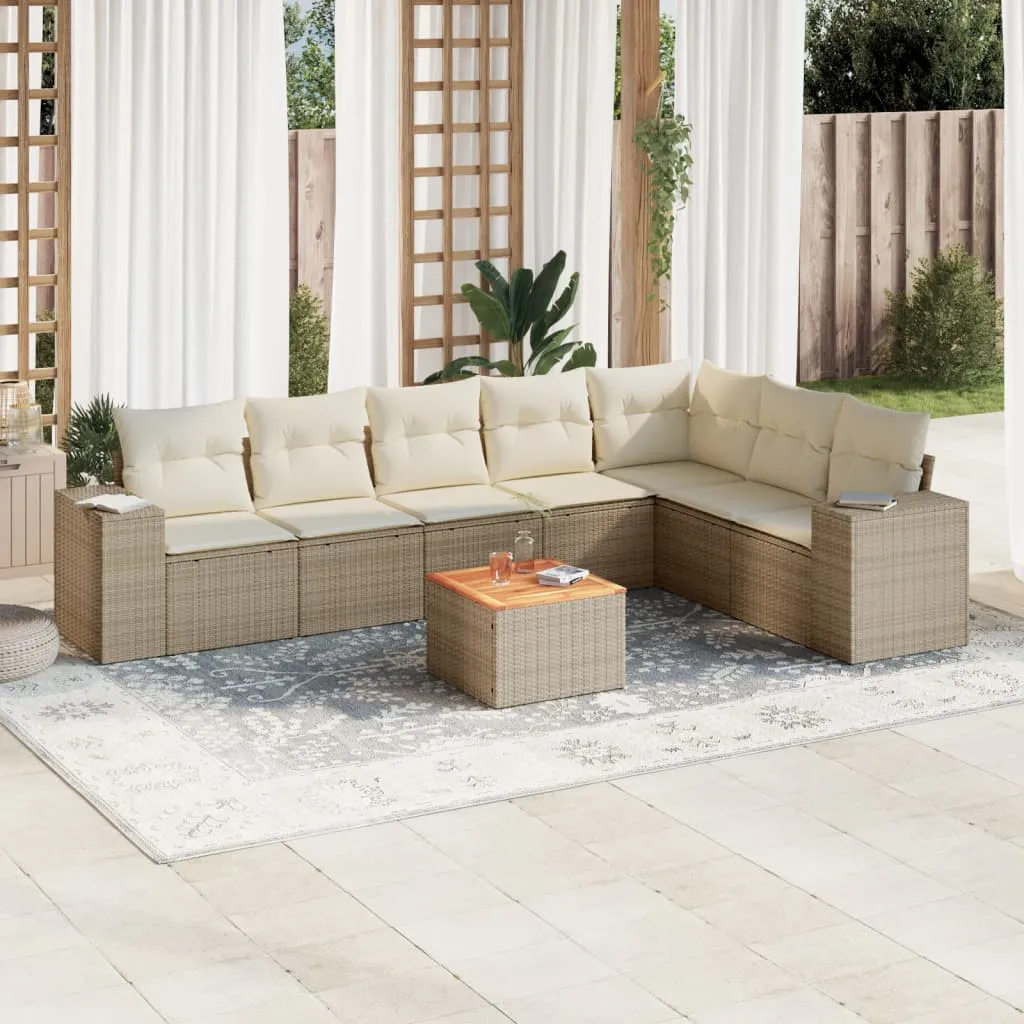 vidaXL Set Divano da Giardino 8 pz con Cuscini Beige in Polyrattan