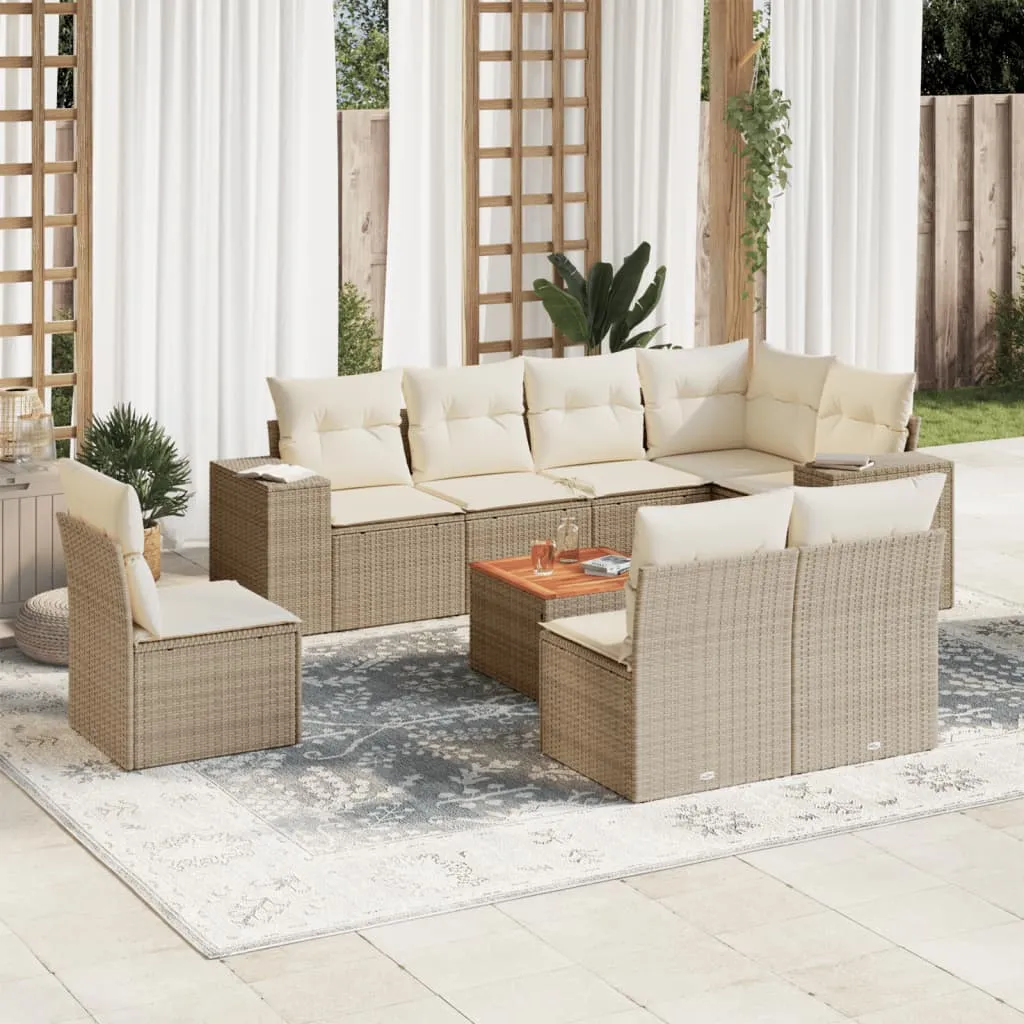 vidaXL Set Divano da Giardino 9 pz con Cuscini Beige in Polyrattan