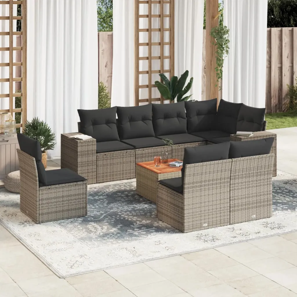 vidaXL Set Divano da Giardino 9 pz con Cuscini Grigio in Polyrattan