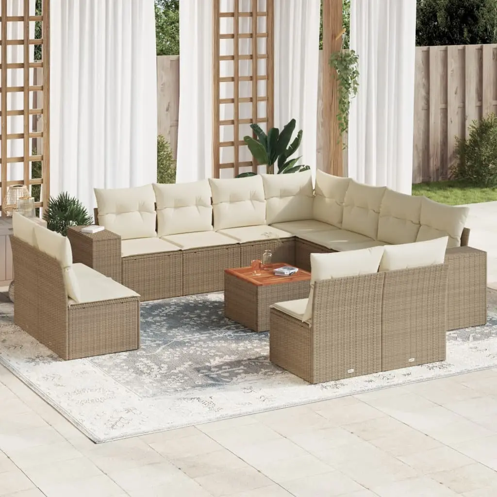 Set Divani da Giardino 12 pz con Cuscini Beige in Polyrattan