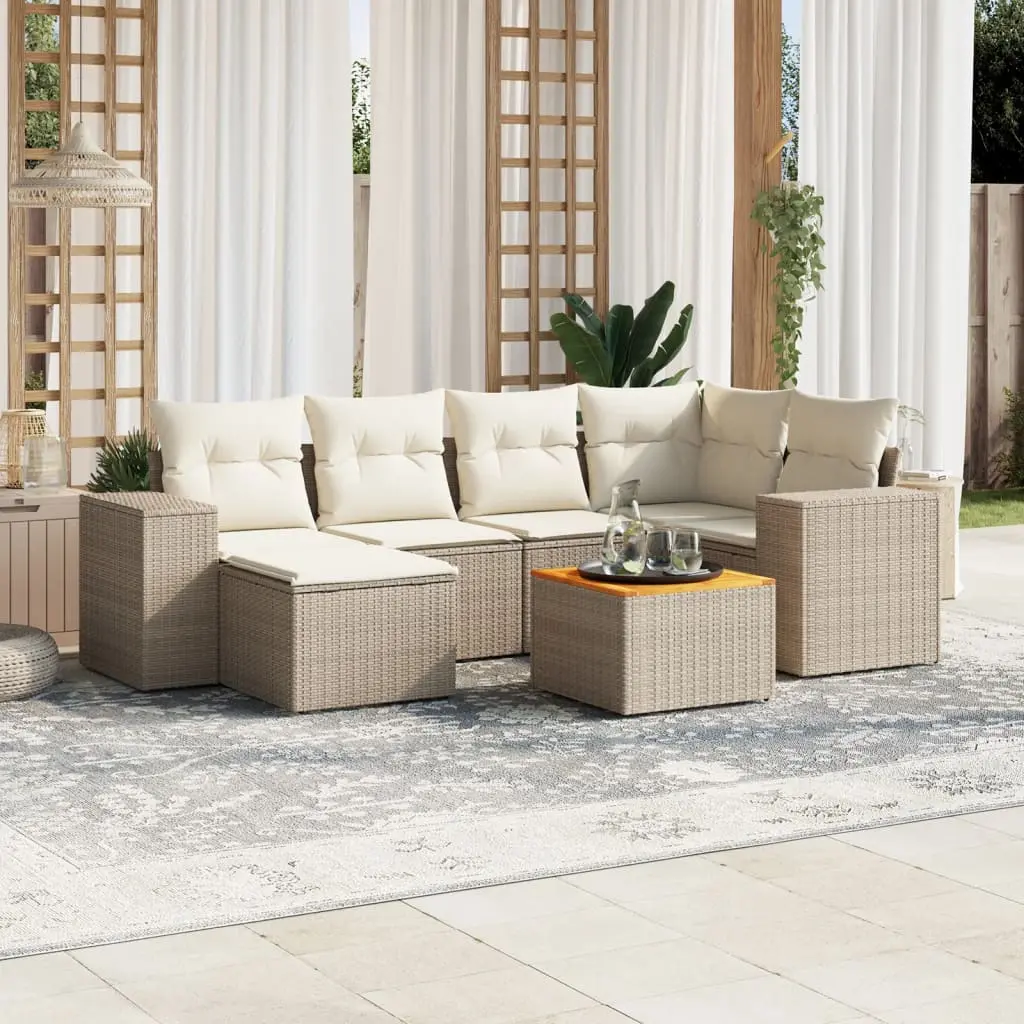 Set Divani da Giardino 7 pz con Cuscini Beige in Polyrattan