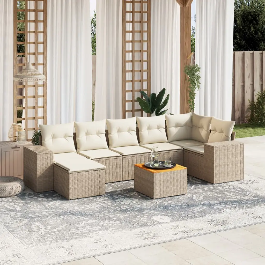 Set Divano da Giardino 8 pz con Cuscini Beige in Polyrattan